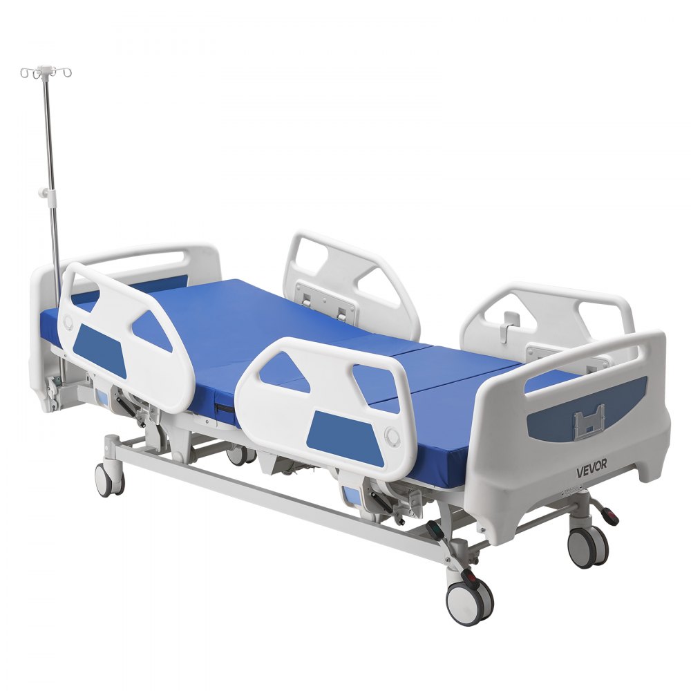 VEVOR Premium 5 Function Full Electric Hospital Bed, Electric Medical Bed with Trendelenburg & Reverse Trendelenburg and Central Locking System with 127mm Casters for Home Hospital, 250kg Loading