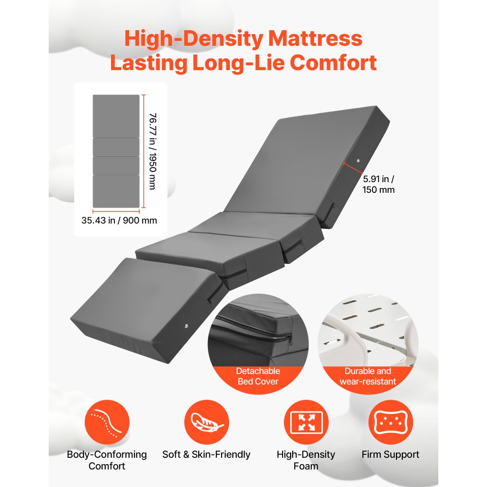 VEVOR Krankenhausbett Elektrisch, 5 Funktionen-Pflegebett mit Herzstuhl, Reanimationsfunktion, Trendelenburg- Anti-Trendelenburg-Lagerung, Zentralverriegelungssystem & 12,7 cm Rollen, Seniorenbett