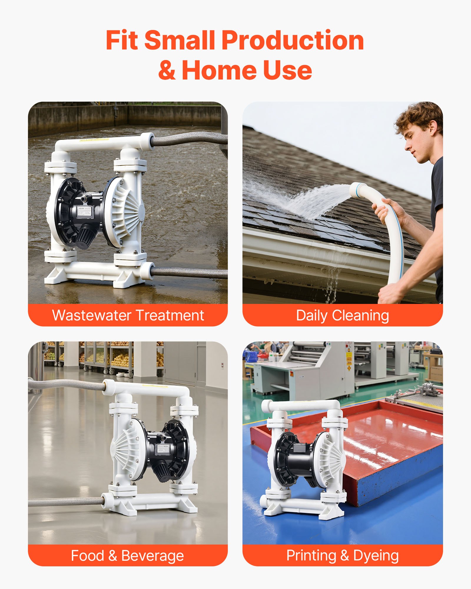 VEVOR Druckluft-Doppelmembranpumpe, 95 L/min, 25,4 mm Einlass & Auslass, pneumatische Altöl-Transferpumpe, max. 100 PSI, Polypropylengehäuse, luftbetrieben für Diesel, Fett, Kerosin, Benzin & Öl