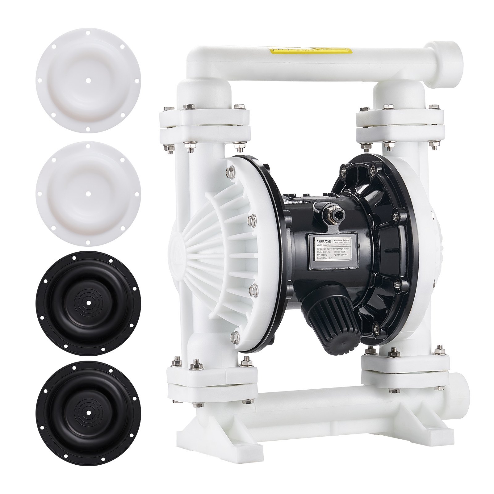 VEVOR Druckluft-Doppelmembranpumpe, 95 L/min, 25,4 mm Einlass & Auslass, pneumatische Altöl-Transferpumpe, max. 100 PSI, Polypropylengehäuse, luftbetrieben für Diesel, Fett, Kerosin, Benzin & Öl