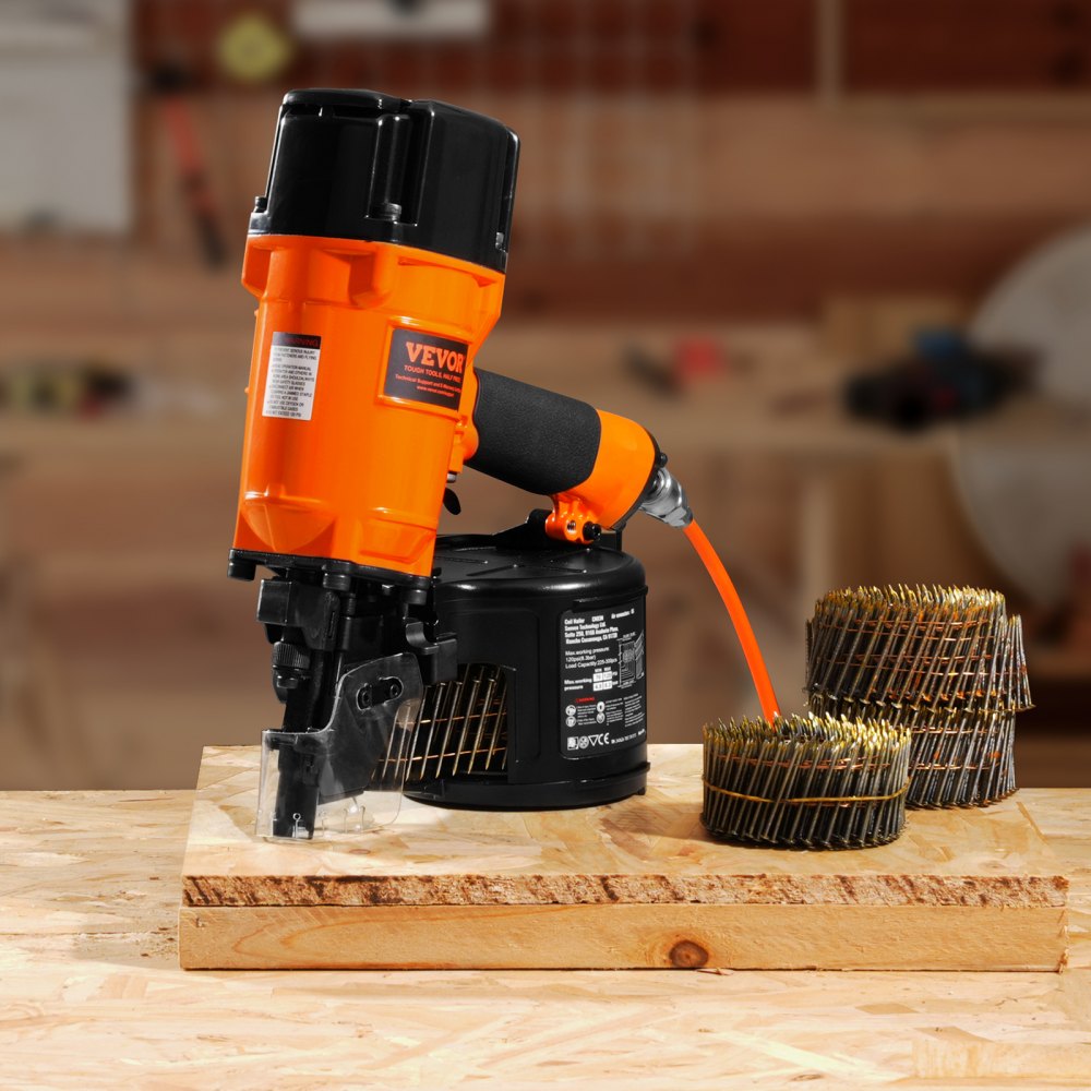 VEVOR Coil-Verkleidungs-/Rahmennagler CN83N, 2 bis 3 1/4 Zoll pneumatischer 15-Grad-Verkleidungsnagler mit werkzeugloser Tiefeneinstellung, 70–120 PSI Luft-Coil-Nagler für Verkleidungen, Verschalungen, Holzzäune, Terrassendielen
