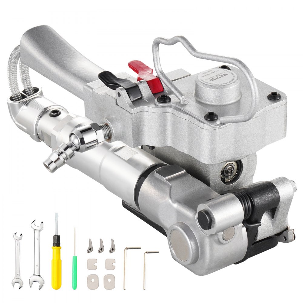 VEVOR pneumatisches Umreifungsgerät, für 1/2"-3/4" PP- und PET-Kunststoffbänder, Verpackungs-Umreifungsmaschine, Handballenpresse, automatische Verpackungsmaschine mit 3500 N max. Spannung, tragbares Umreifungsset