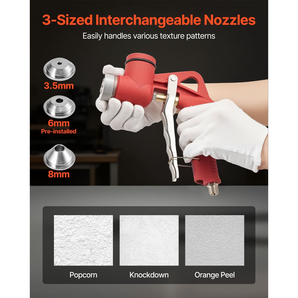 VEVOR Lackierpistole, 4,5 L Spritzpistole, professionelles Trockenbau-Struktur-Farbsprüh-Set, Farbspritzgerät mit 3 Düsen (3,5 mm, 6 mm, 8 mm) für Popcorn-, Knockdown- und Orangenhaut-Texturen