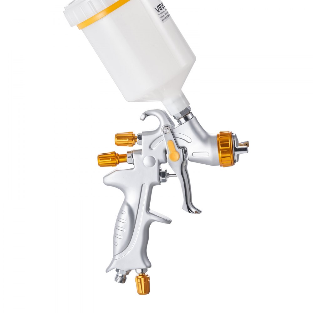 VEVOR HVLP Lackierpistole, Spritzpistole mit Schwerkraftzufuhr & 3 Düsen (1,3/1,4/1,7 mm), 600 ml Fassungsvermögen, Sprühpistole mit Luftregler für Autogrundierungen, Klarlacke & Decklacke