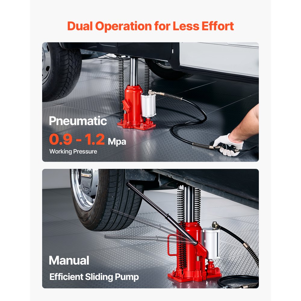 VEVOR lufthydraulischer Flaschenheber mit 20 t Kapazität, 260–495 mm Hubbereich, pneumatischer/manueller Flaschenwagenheber mit Pumpe für Auto Pickup Lkw Wohnmobil SUV Autoreparatur, rot