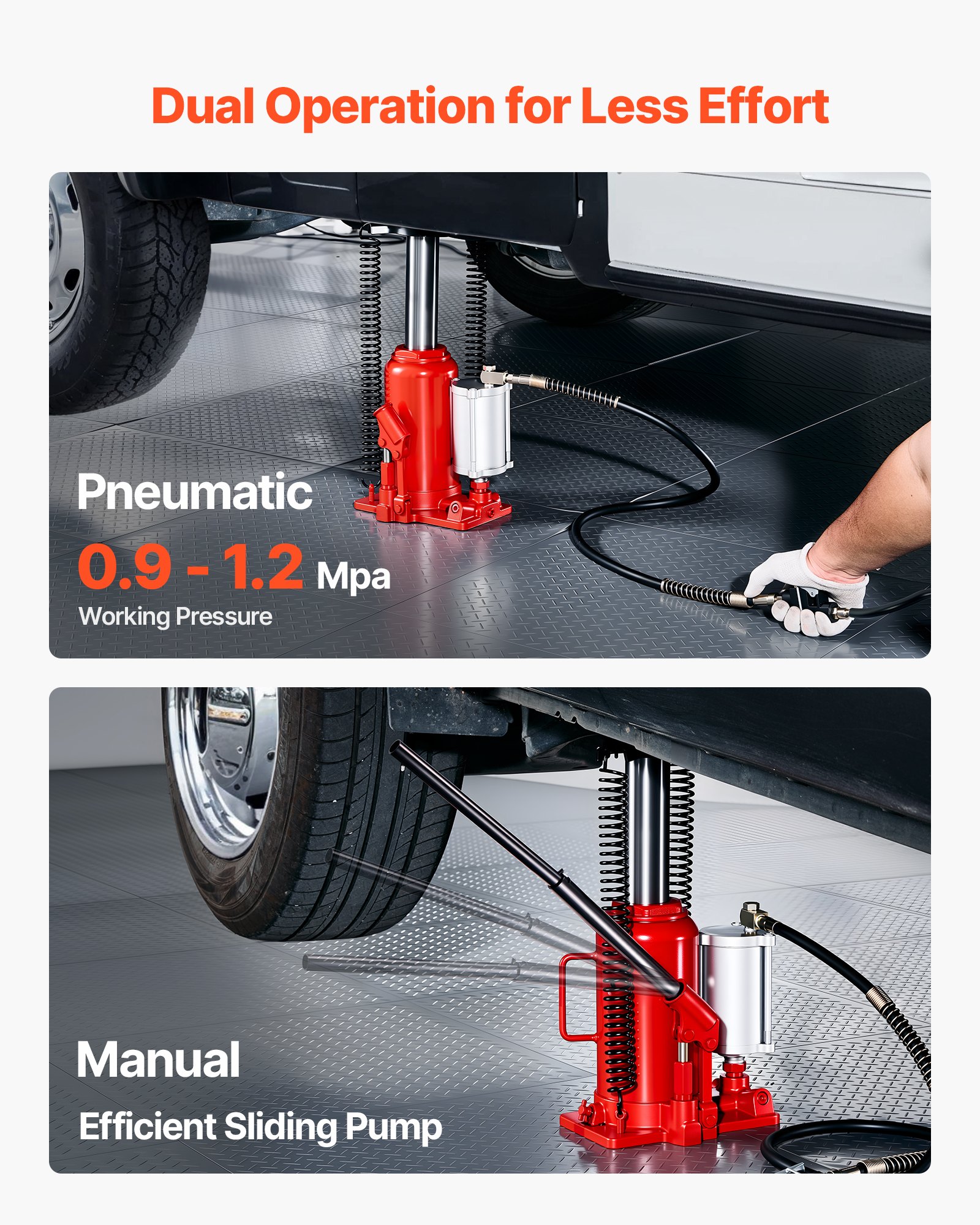 VEVOR lufthydraulischer Flaschenheber mit 20 t Kapazität, 260–495 mm Hubbereich, pneumatischer/manueller Flaschenwagenheber mit Pumpe für Auto Pickup Lkw Wohnmobil SUV Autoreparatur, rot