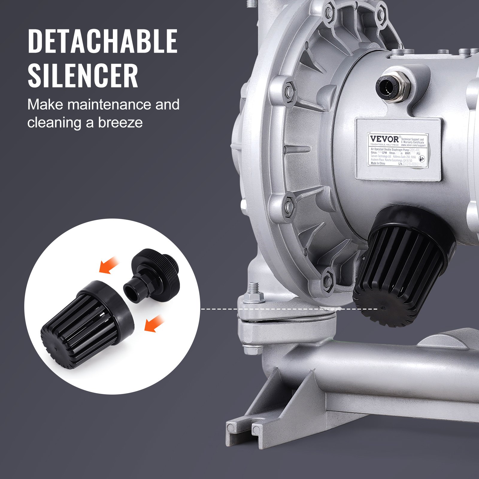 VEVOR Druckluft-Doppelmembranpumpe, 200 L/min, max. 7,9 bar, pneumatische Transferpumpe mit 2 zusätzlichen Membranen, 3,8 cm Einlass- & Auslass aus Aluminiumlegierung für Diesel, Fett, Öl