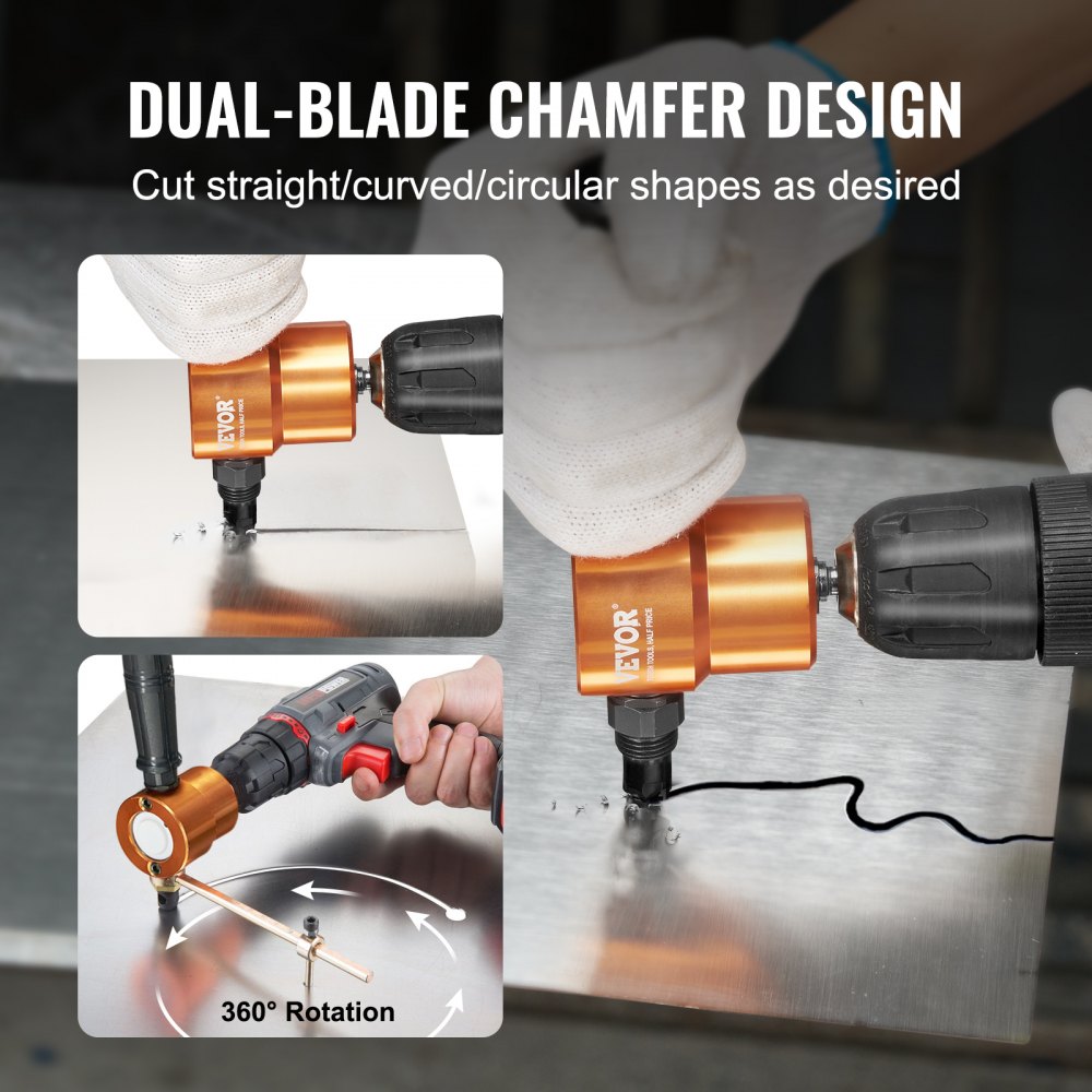 VEVOR Blechscherenaufsatz Metallscherenaufsatz 1,6 mm, 1500–3000 U/min Blechschere Bohrer Schlagschrauber Aufsatz, Universal Einsetzbar Schwarz Metallscherenaufsatz Schlagfertig Bohrmaschine Orange