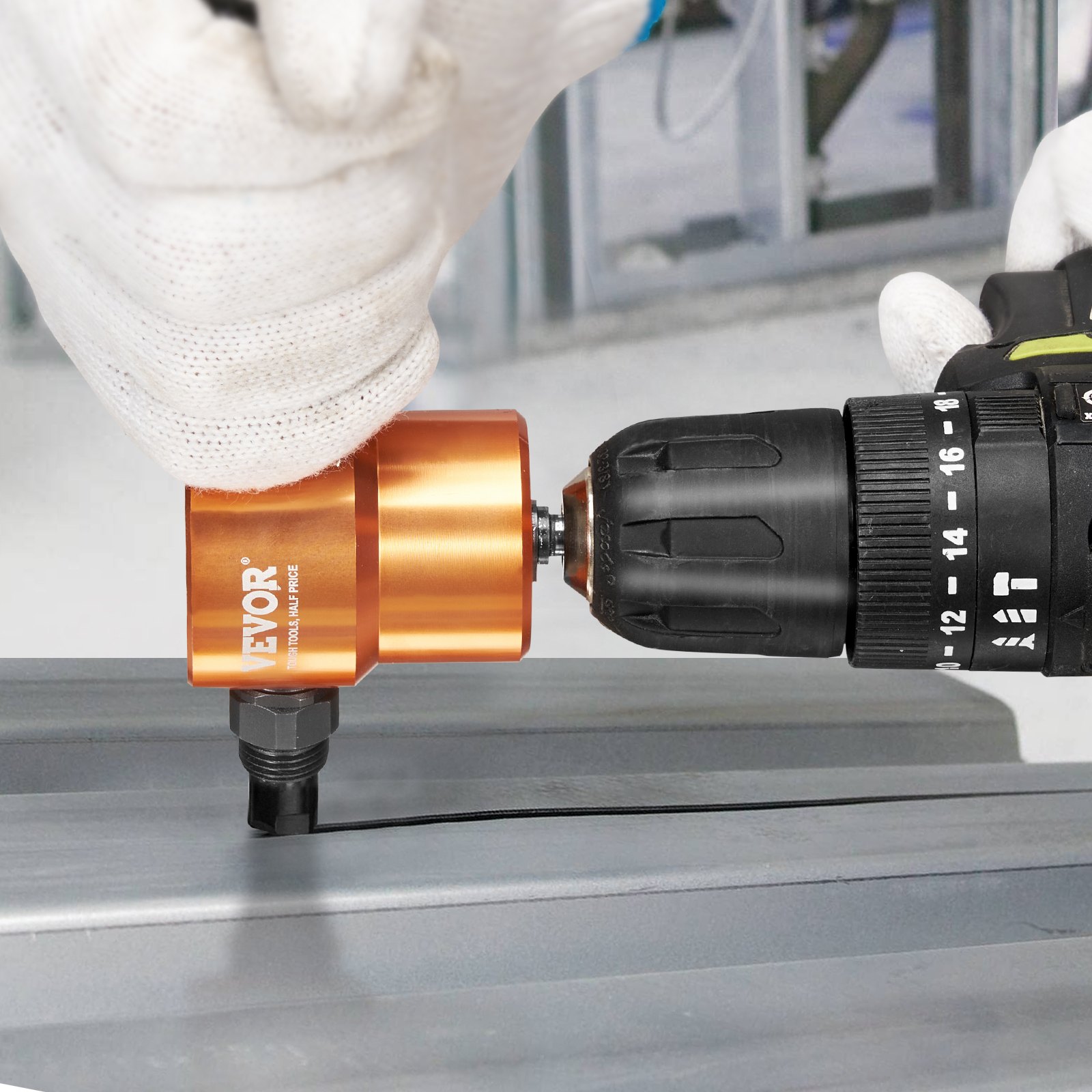 VEVOR Blechscherenaufsatz Metallscherenaufsatz 1,6 mm, 1500–3000 U/min Blechschere Bohrer Schlagschrauber Aufsatz, Universal Einsetzbar Schwarz Metallscherenaufsatz Schlagfertig Bohrmaschine Orange