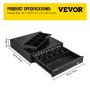 VEVOR Kassenschublade Kassenlade 40,64 cm quadratische Geldschublade 3 Entriegelungswege RJ11/RJ12 Anschluss 5 Geldscheinfächer & 8 Münzfächer Lebensmittelgeschäft Bank Büro Café Supermärkt Bar