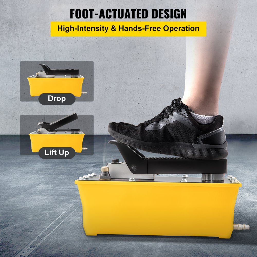 VEVOR Lufthydraulikpumpe Fußpumpe 10000 PSI, 2,3 L Hydraulikpumpe mit Schlauch und Spritzpistole, 700 kg/cm² Einstellbarer Druck und 0,7-1 Bereich für das Aufrüsten und Bewegen von schweren Maschine