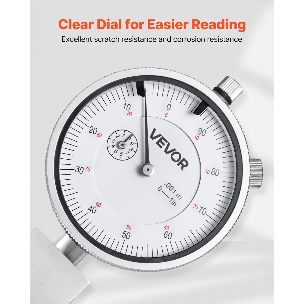 VEVOR Tiefenmesser, Messschieber Messbereich 0–22 Zoll, Auflösung 0,001 Zoll, mit 4 Ambossen & 6 Standardstangen, Gut Ablesbares Mechanisches Messwerkzeug für Nuten, Stufen & Bohrungen