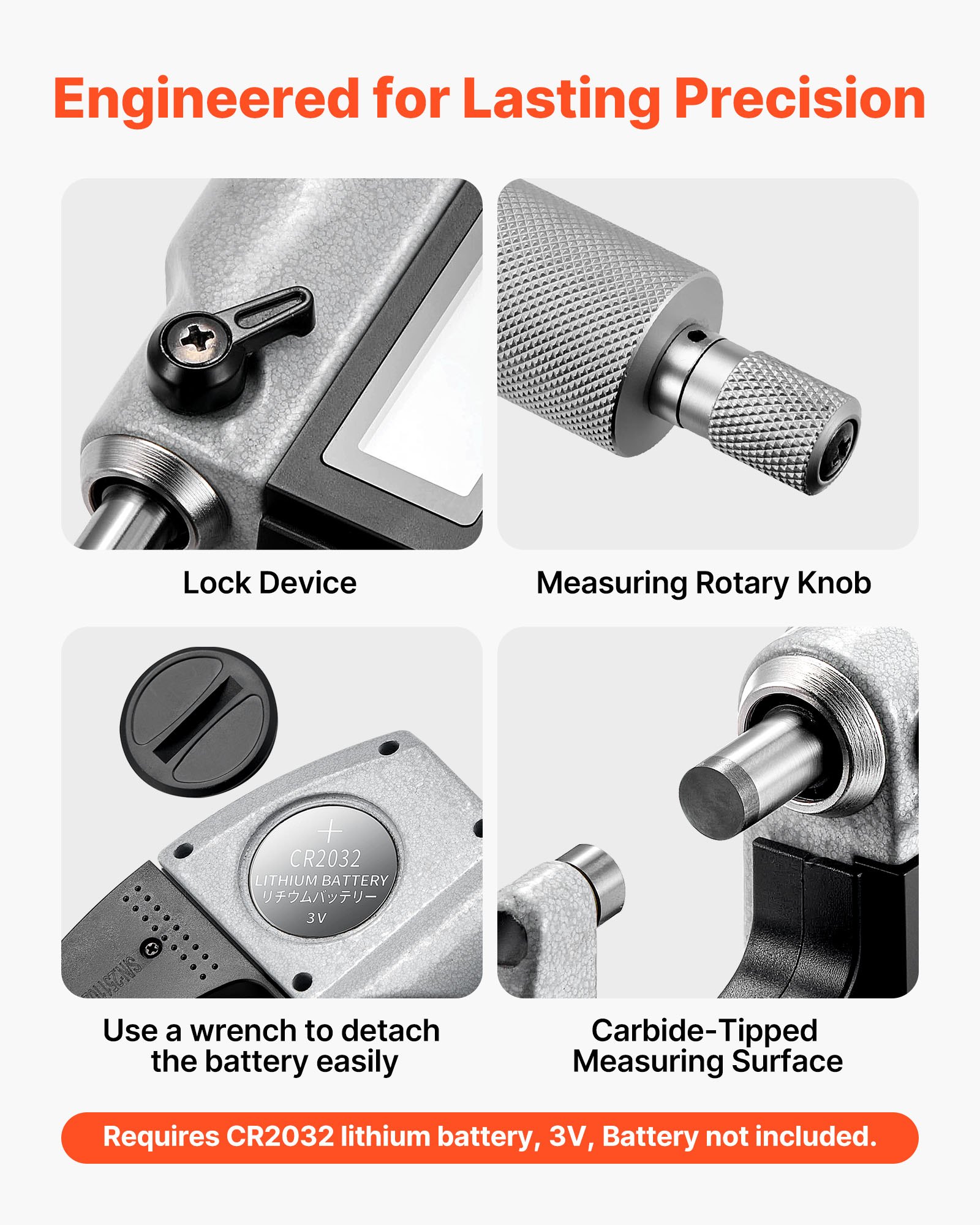 VEVOR Mikrometer, Digitale Bügelmessschraube, Messbereich 0–25,4 mm, Auflösung 0,001 mm, Höchste Präzision 0,003 mm Genauigkeit, LCD-Display, Zoll/mm-Umschaltung, Hartmetallspitze, mit Koffer