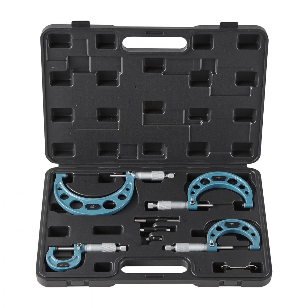 VEVOR Bügelmessschraube 4-tlg. Set, Mikrometer mit einer Messgenauigkeit von 0,0001/0,0002 Zoll, Messschraube für Metallbearbeitung & Maschinenbau mit Koffer, 0-1/1-2/2-3/3-4 Zoll
