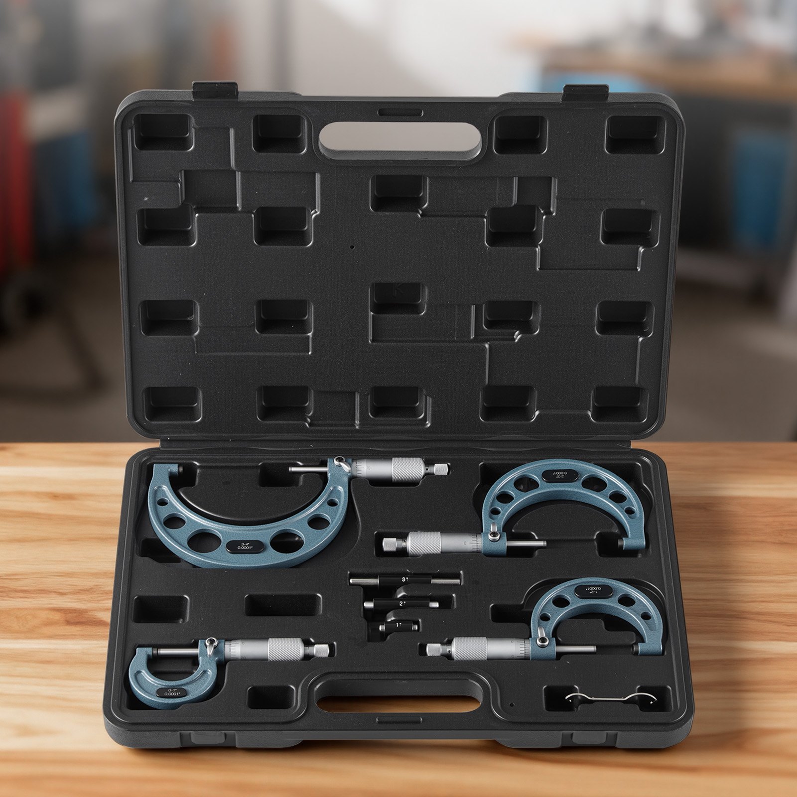 VEVOR Bügelmessschraube 4-tlg. Set, Mikrometer mit einer Messgenauigkeit von 0,0001/0,0002 Zoll, Messschraube für Metallbearbeitung & Maschinenbau mit Koffer, 0-1/1-2/2-3/3-4 Zoll