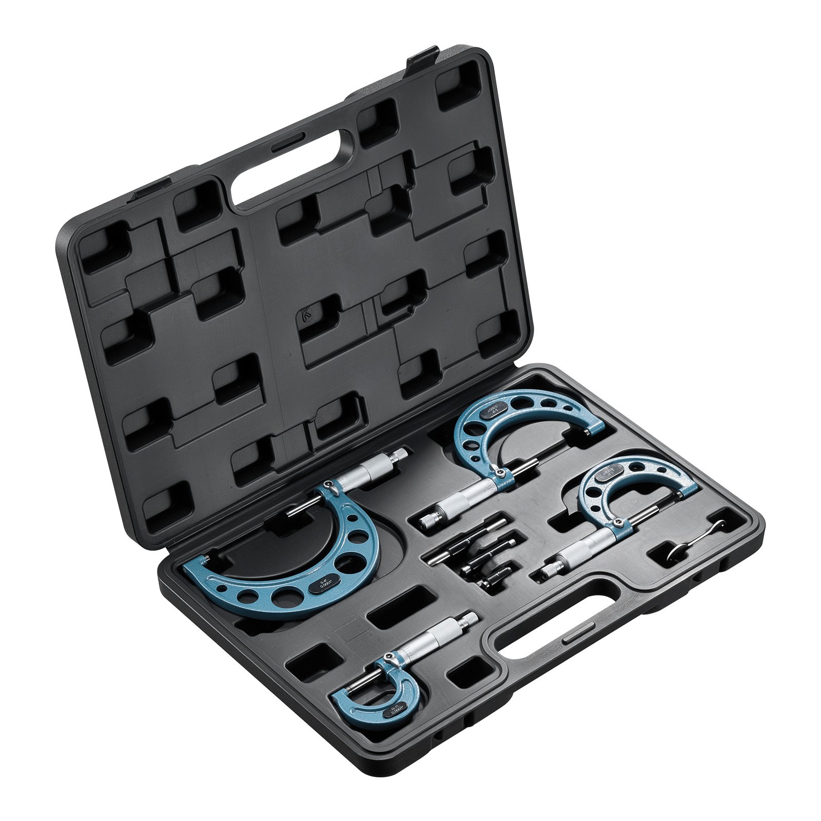 VEVOR Bügelmessschraube 4-tlg. Set, Mikrometer mit einer Messgenauigkeit von 0,0001/0,0002 Zoll, Messschraube für Metallbearbeitung & Maschinenbau mit Koffer, 0-1/1-2/2-3/3-4 Zoll