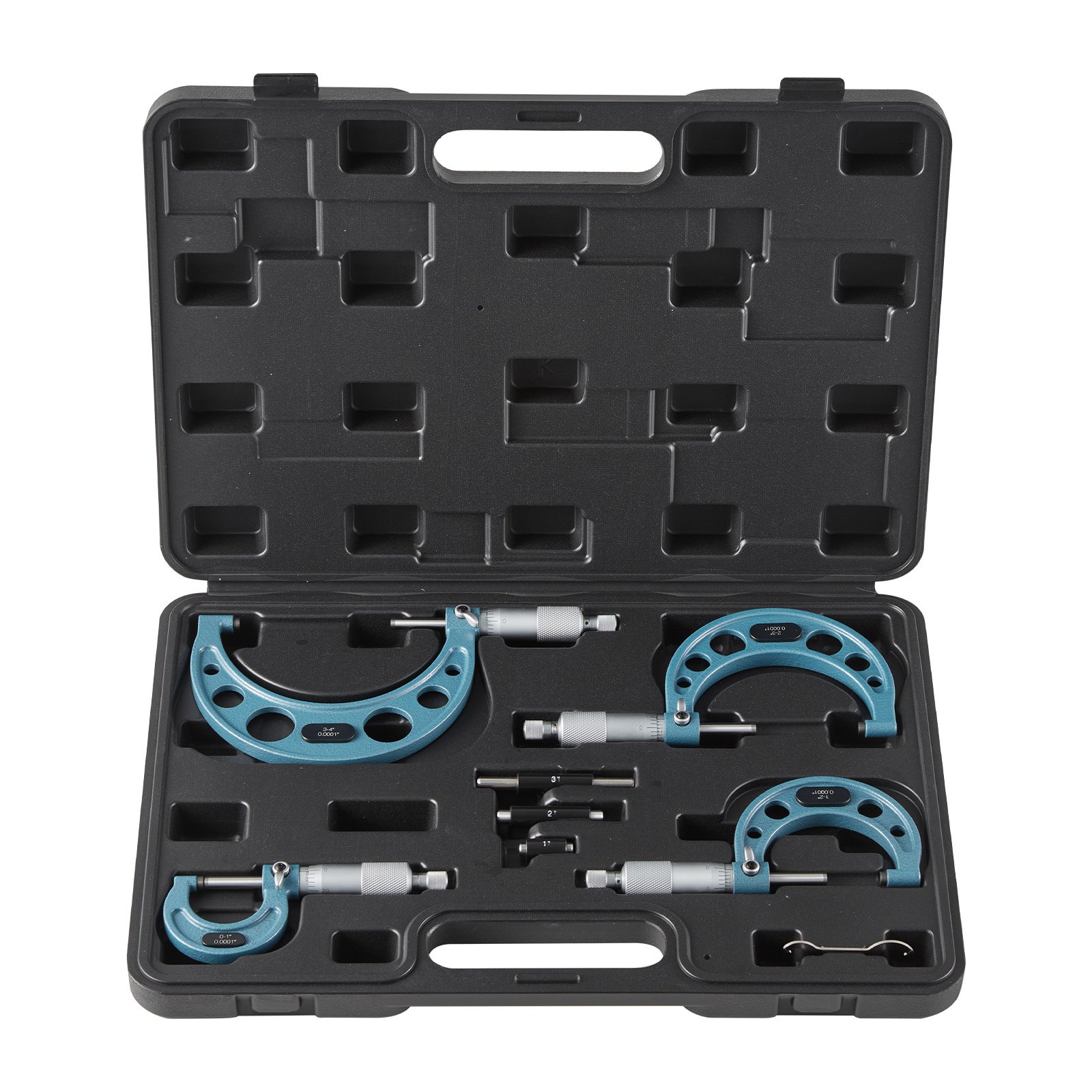 VEVOR Bügelmessschraube 4-tlg. Set, Mikrometer mit einer Messgenauigkeit von 0,0001/0,0002 Zoll, Messschraube für Metallbearbeitung & Maschinenbau mit Koffer, 0-1/1-2/2-3/3-4 Zoll