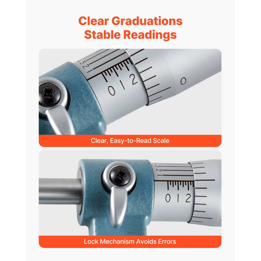 VEVOR Bügelmessschraube 4-tlg. Set, Mikrometer mit Messgenauigkeit von 0,0001/0,0002 Zoll, Messschraube für Metallbearbeitung & Maschinenbau, mit Schutzkoffer, 0-1/1-2/2-3/3-4/4-5/5-6 Zoll