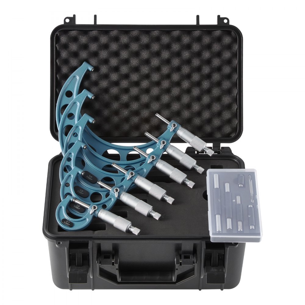 VEVOR Bügelmessschraube 4-tlg. Set, Mikrometer mit Messgenauigkeit von 0,0001/0,0002 Zoll, Messschraube für Metallbearbeitung & Maschinenbau, mit Schutzkoffer, 0-1/1-2/2-3/3-4/4-5/5-6 Zoll