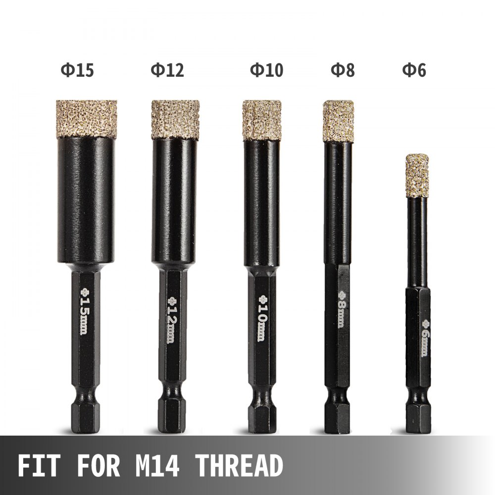 5 Tlg.diamant Bohrkronen 6-15mm Sechskantschaft Steinzeug Bohren Hohlbohrer