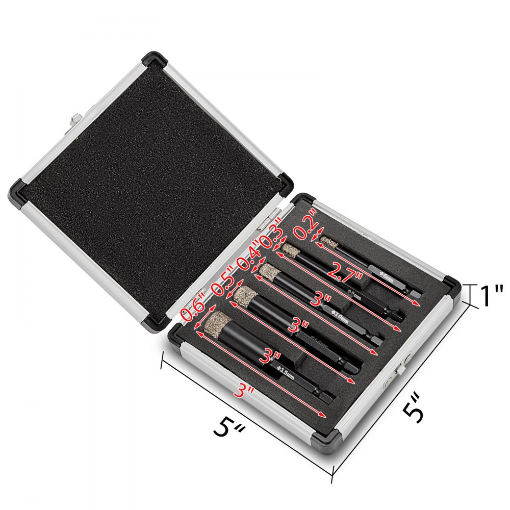 5 Tlg.diamant Bohrkronen 6-15mm Sechskantschaft Steinzeug Bohren Hohlbohrer