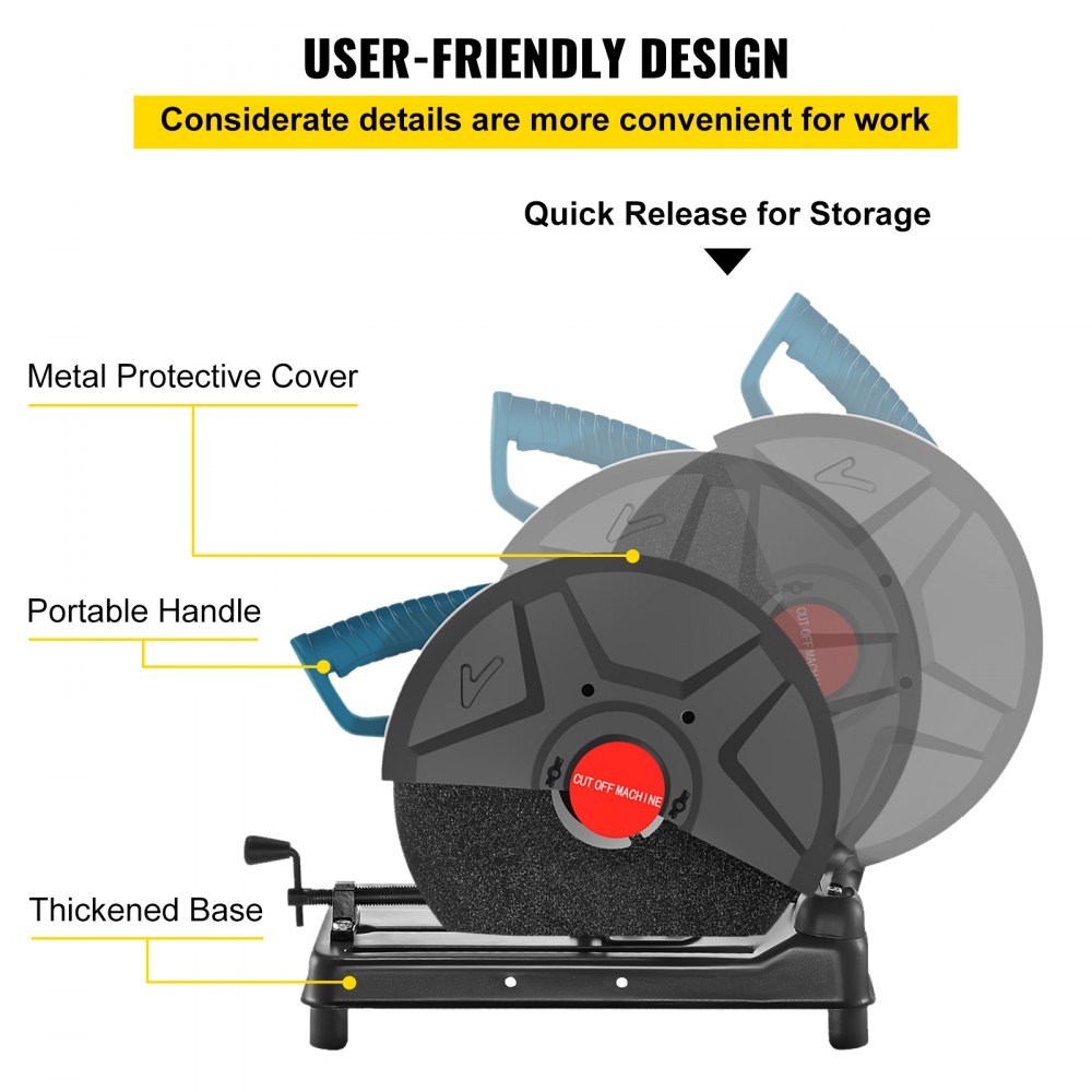 VEVOR Metall-Trennmaschine Leistungsstarker 2200W Motor, 550 x 330 x 415 mm Metallsäge elektrisch verstellbarer Höhenanschlag, 355 mm Metall Trennschneider Klemmvorrichtung Schnellverschluss Griff