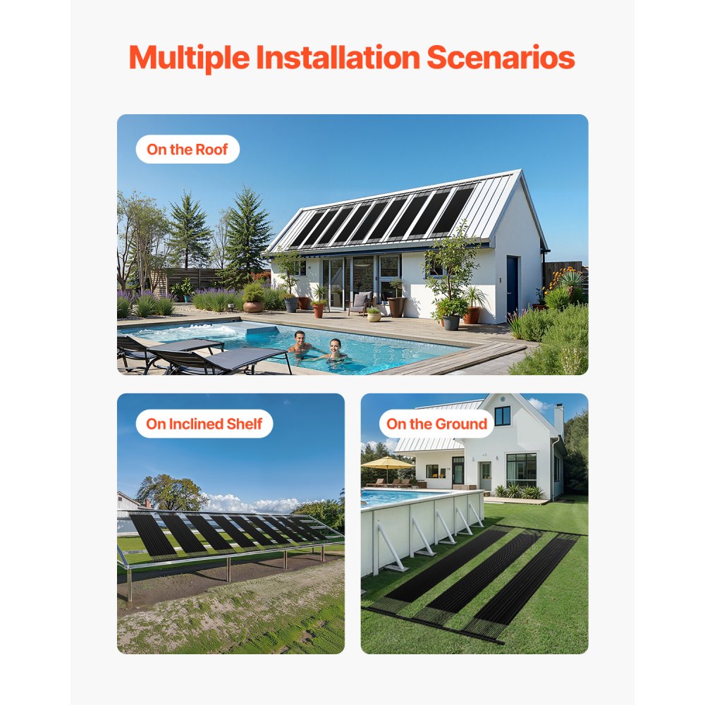 VEVOR Solarkollektor Poolheizung, 1235x3060 mm HDPE-Poolheizsystem, Solarheizung mit komplettem Zubehör, universelles Solarpanel, Wärmeplane für oberirdische & unterirdische Pools