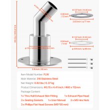 VEVOR Durch Rumpf Auspuff Hautanpassung, 24 mm Dieselheizung Standheizung Auspuffverkleidung mit Schrauben & Muttern & Dichtung, Rumpfauspuffrohr-Stutzenersatz Edelstahl 316 Silber