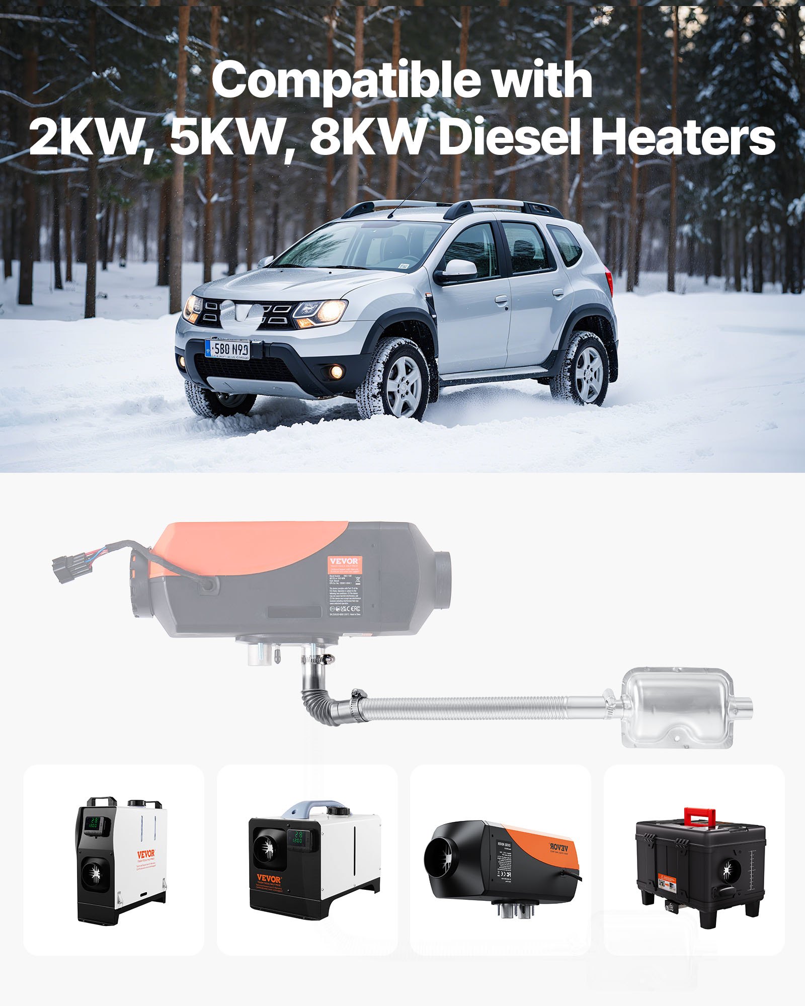 VEVOR Abgasrohr Winkelverbinder (2 Stk.) 25 mm Auspuffrohr Gasentlüftungsschlauch Edelstahl Windschutzkappe Standheizung Autoheizung Auspuffrohr mit 4 Klammern für 2 kW / 5 kW / 8 kW Dieselheizung