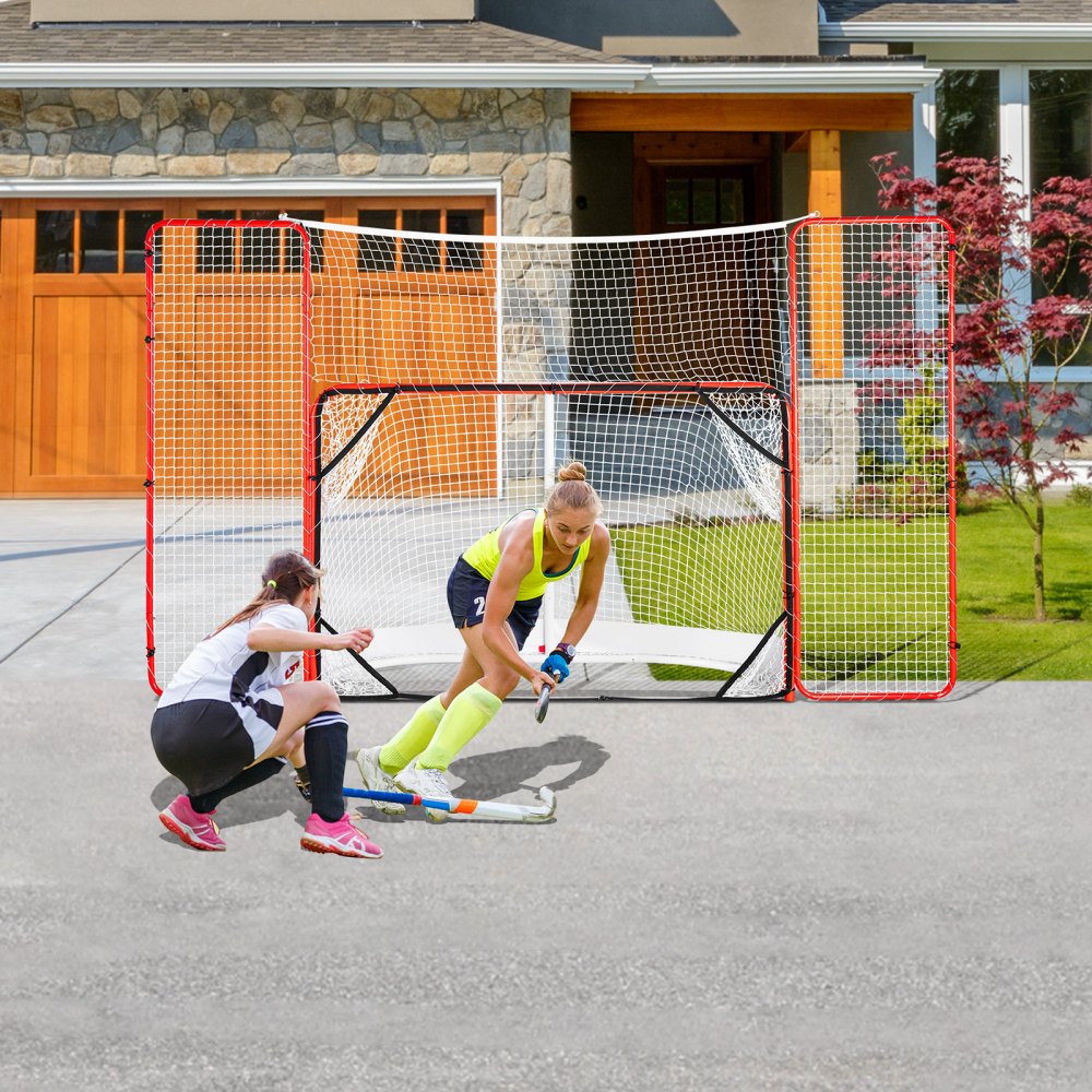 VEVOR Hockeytor Streethockeynetz mit Rücklaufsperre und Zielen, Straßenhockey-Tor Hockeynetz, 310 x 183 cm Pro Hockey-Trainingstor-Set, tragbares Indoor-Outdoor-Hockeytor mit Netz, weiß/rot, Training