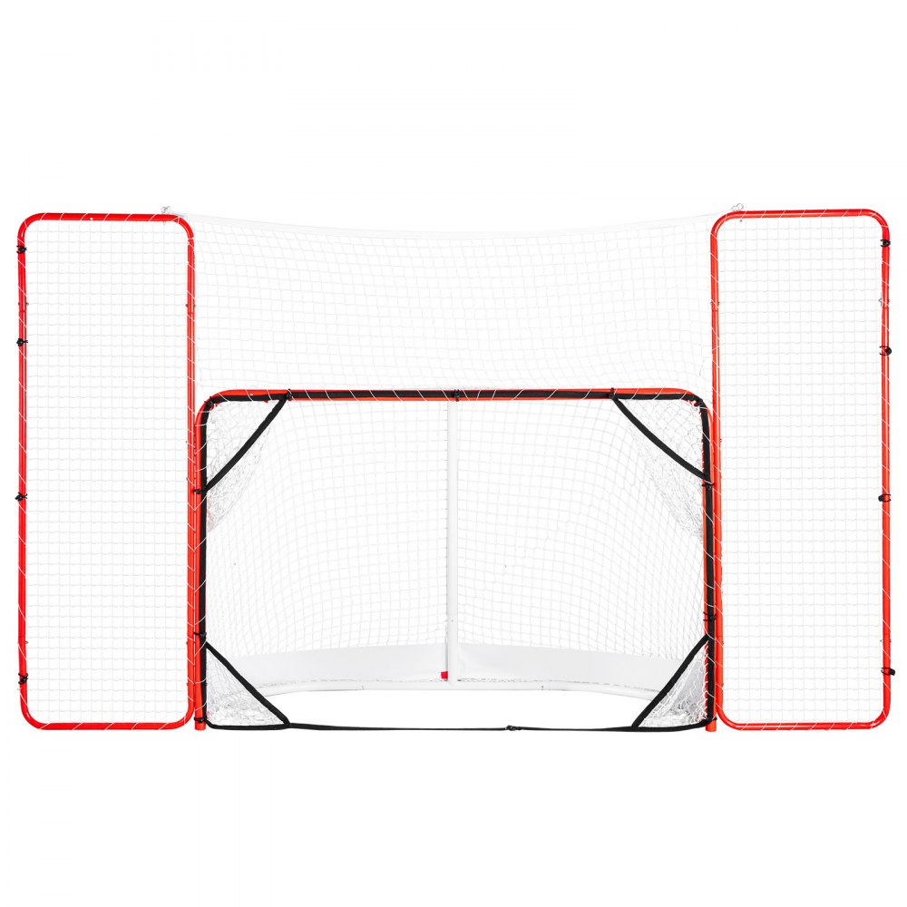 VEVOR Hockeytor Streethockeynetz mit Rücklaufsperre und Zielen, Straßenhockey-Tor Hockeynetz, 310 x 183 cm Pro Hockey-Trainingstor-Set, tragbares Indoor-Outdoor-Hockeytor mit Netz, weiß/rot, Training