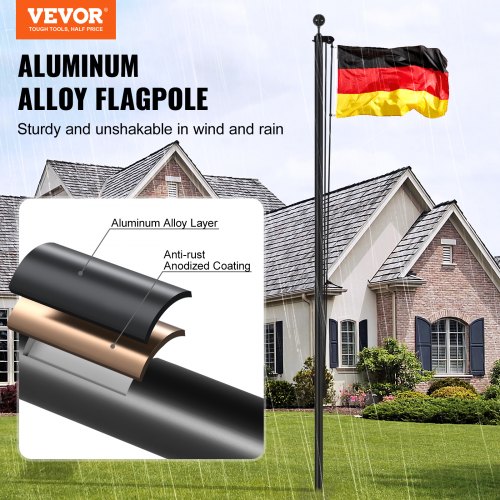 Founding Fathers Fahnenmast 3 M Schwarz Mit Erdspieß – Robuster Aluminium Mast Für Den Außenbereich