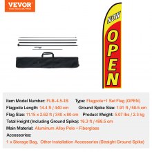 VEVOR Beachflag Flaggen Unternehmen Werbeflaggen Open Bannerflagge Mast 498,5 cm