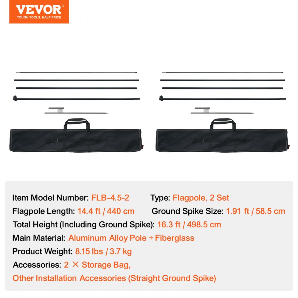 VEVOR Feather Flagpole Set, 2 Packs of Swooper Flagpoles 5m, Sign Flagpoles for Outdoor Business Advertising Flags, with Ground Stakes and Carrying Bag (Flag Not Included)