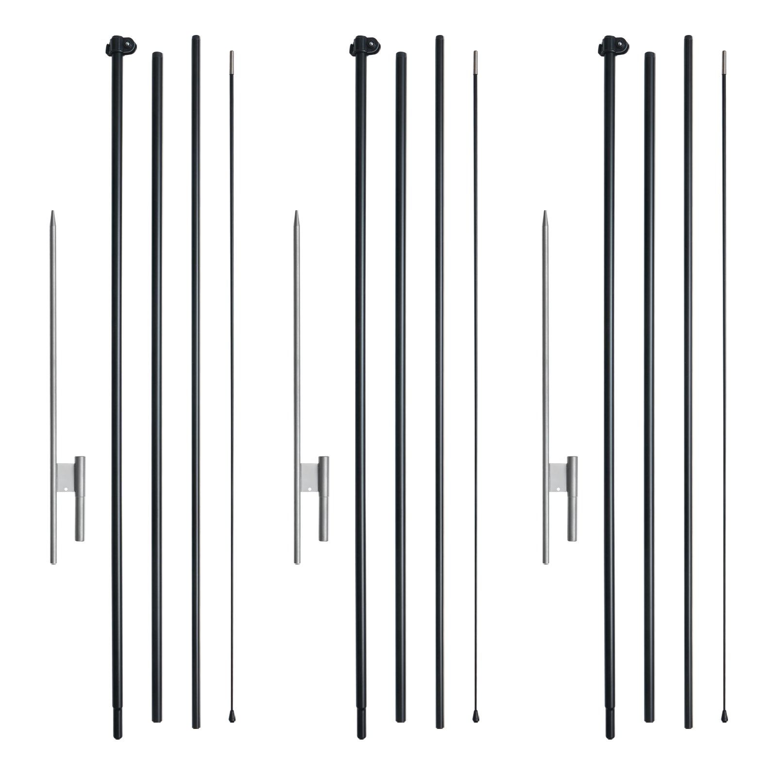 VEVOR Federfahnenmast-Set, 3er-Pack Swooper-Fahnenmast 5 m, Schilderfahnenmasten für Geschäftswerbefahnen im Außenbereich, mit Bodenpfählen und Tragetasche (Flagge nicht im Lieferumfang enthalten)