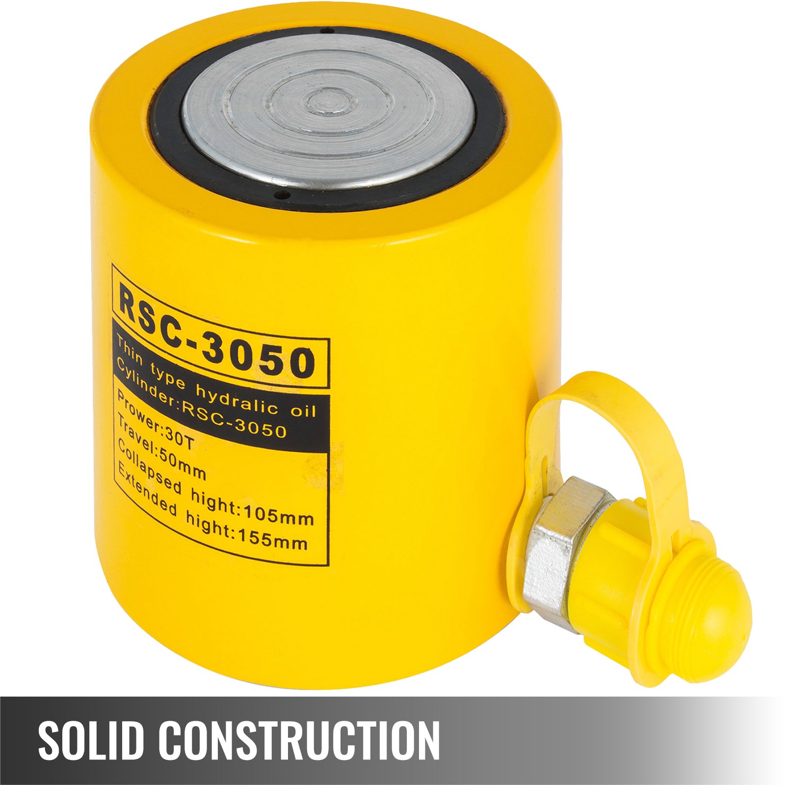 VEVOR Hydraulikzylinderheber Kapazität 30T Hydraulikzylinder 50 mm Hub einfach wirkender tragbar gelb hydraulischer Wagenheber Hohlkolbenheber