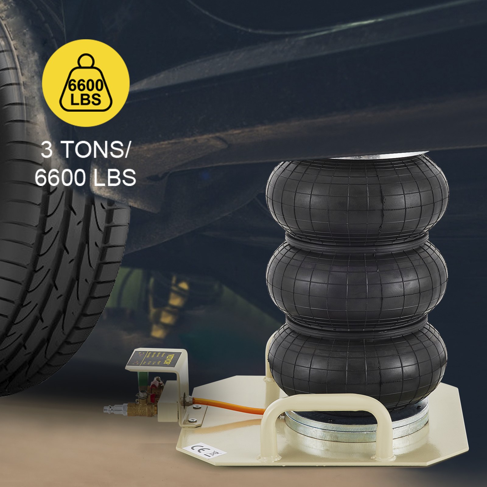 VEVOR Pneumatischer Wagenheber 3T Druckluftheber 3 Ringe Druckluft für Pkw Stahl 6600lbs