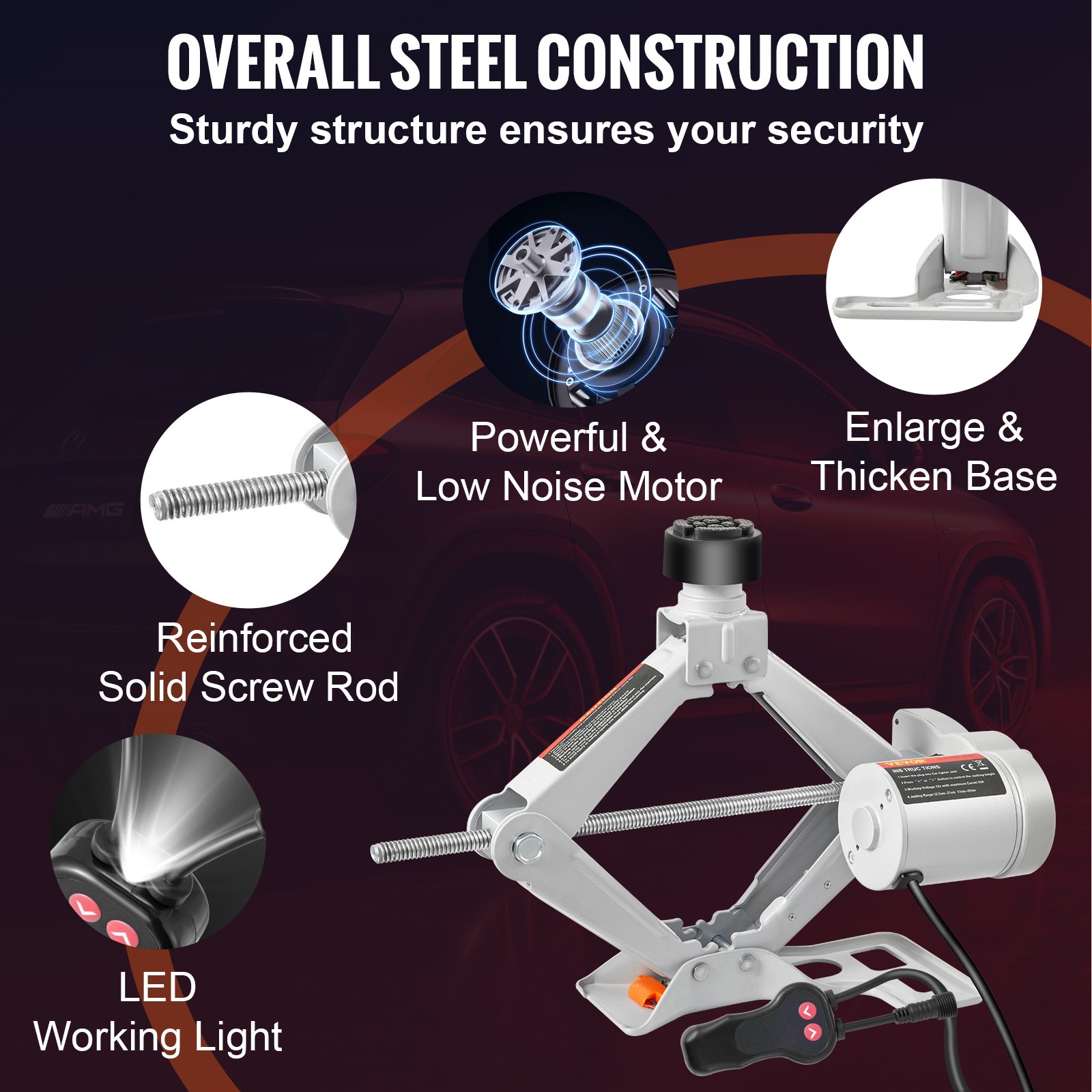 VEVOR 3 Tonnen elektrischer Wagenheber 6600 Pfund Tragfähigkeit DC 12 V Automatischer elektrischer Wagenheber 12-37 cm Hebebühne Scherenlift