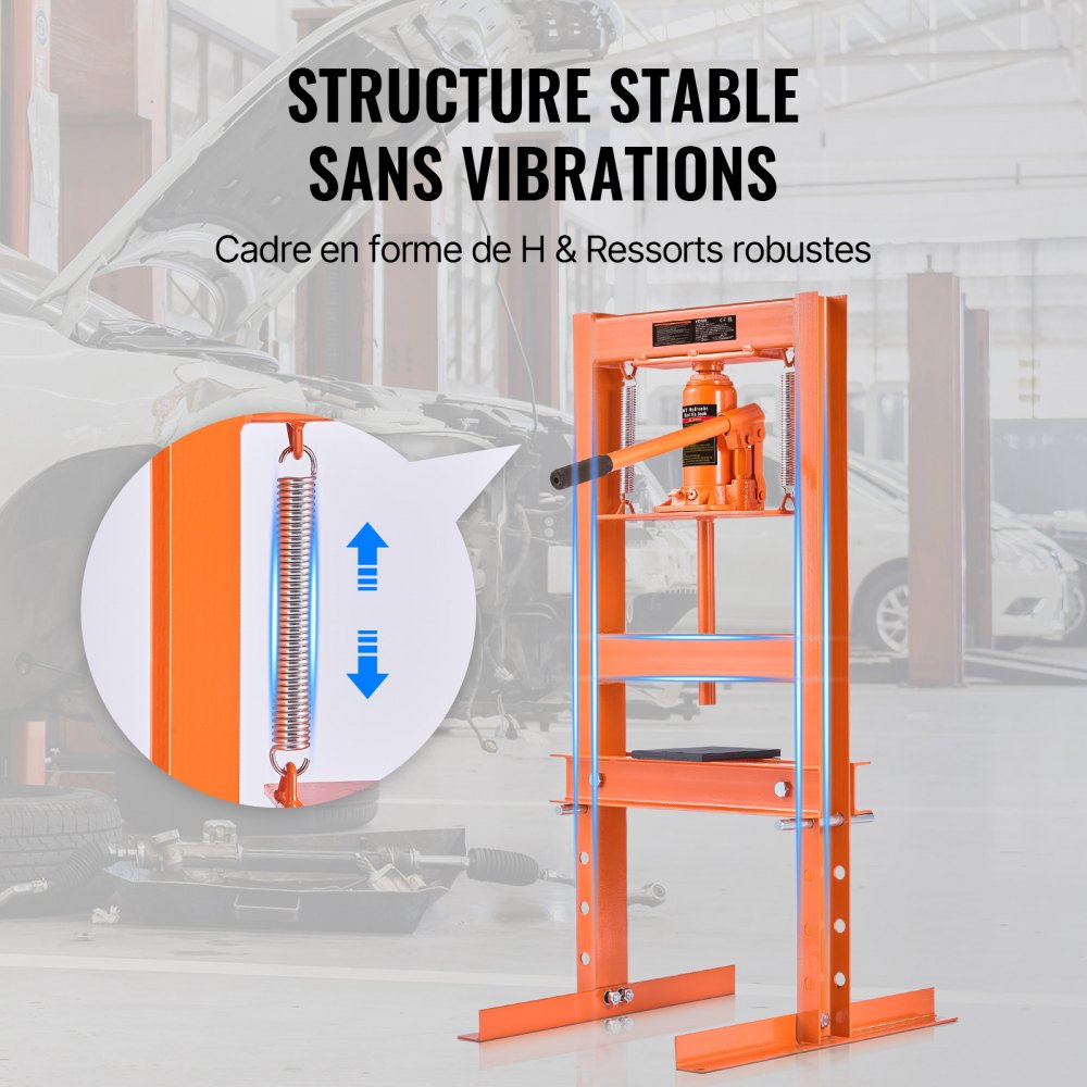 VEVOR Workshop Press Hydraulic Press 6 t, Car Frame Press Press 55-250 mm, 110 mm Stroke Height Manual Bearing Press Carbon Steel Workshop Press for Car Bushings, Ball Joints, U-Joints etc.