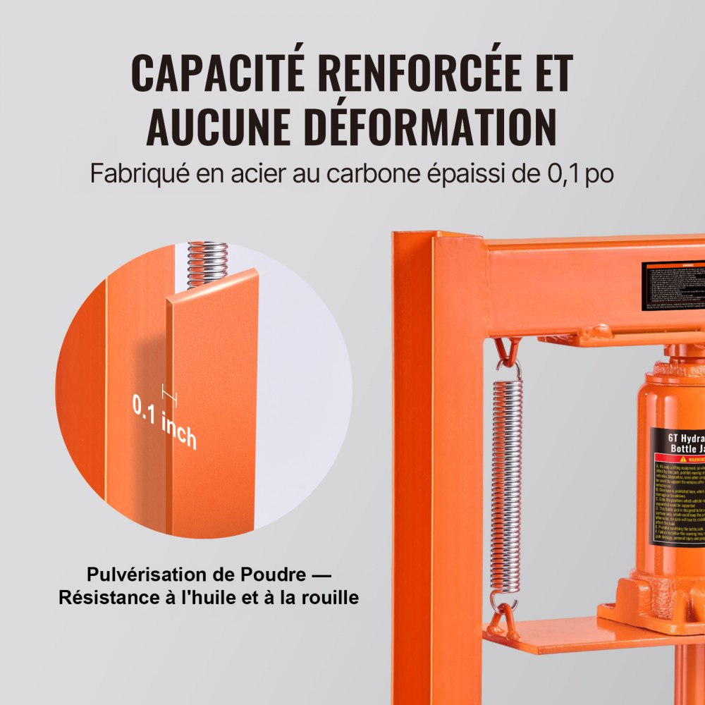 VEVOR Workshop Press Hydraulic Press 6 t, Car Frame Press Press 55-250 mm, 110 mm Stroke Height Manual Bearing Press Carbon Steel Workshop Press for Car Bushings, Ball Joints, U-Joints etc.