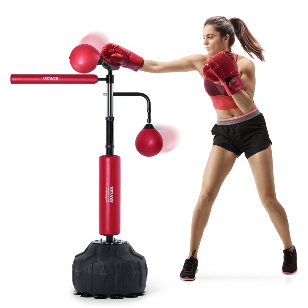 VEVOR Box-Speed-Trainer, Boxsack mit Ständer, Reflex-Boxsack für Jugendliche & Erwachsene, Höhenverstellbares Freistehendes Schlagsack-Set mit Handschuhen, Workout-Speed-Bag für Training Rot