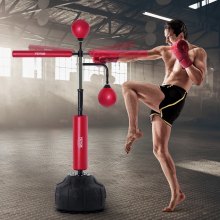 VEVOR Box-Speed-Trainer, Boxsack mit Ständer, Reflex-Boxsack für Jugendliche & Erwachsene, Höhenverstellbares Freistehendes Schlagsack-Set mit Handschuhen, Workout-Speed-Bag für Training Rot