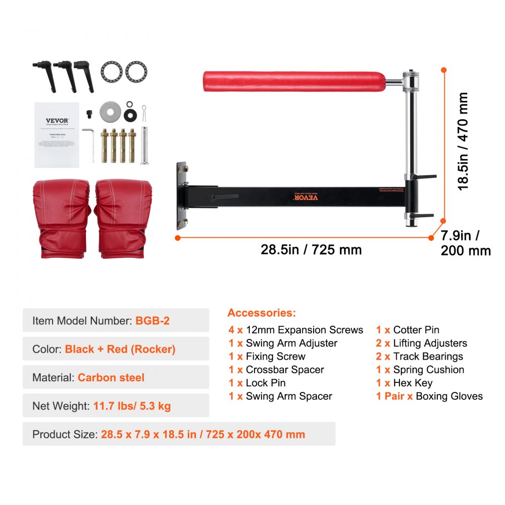 VEVOR Wall Mount Boxing Reflex Bar, Boxing Speed Trainer Boxing Spinning Bar with Gloves, Wall Mounted Training Equipment for Boxing Training, Kickboxing, MMA, Stress Relief & Fitness, Black & Red