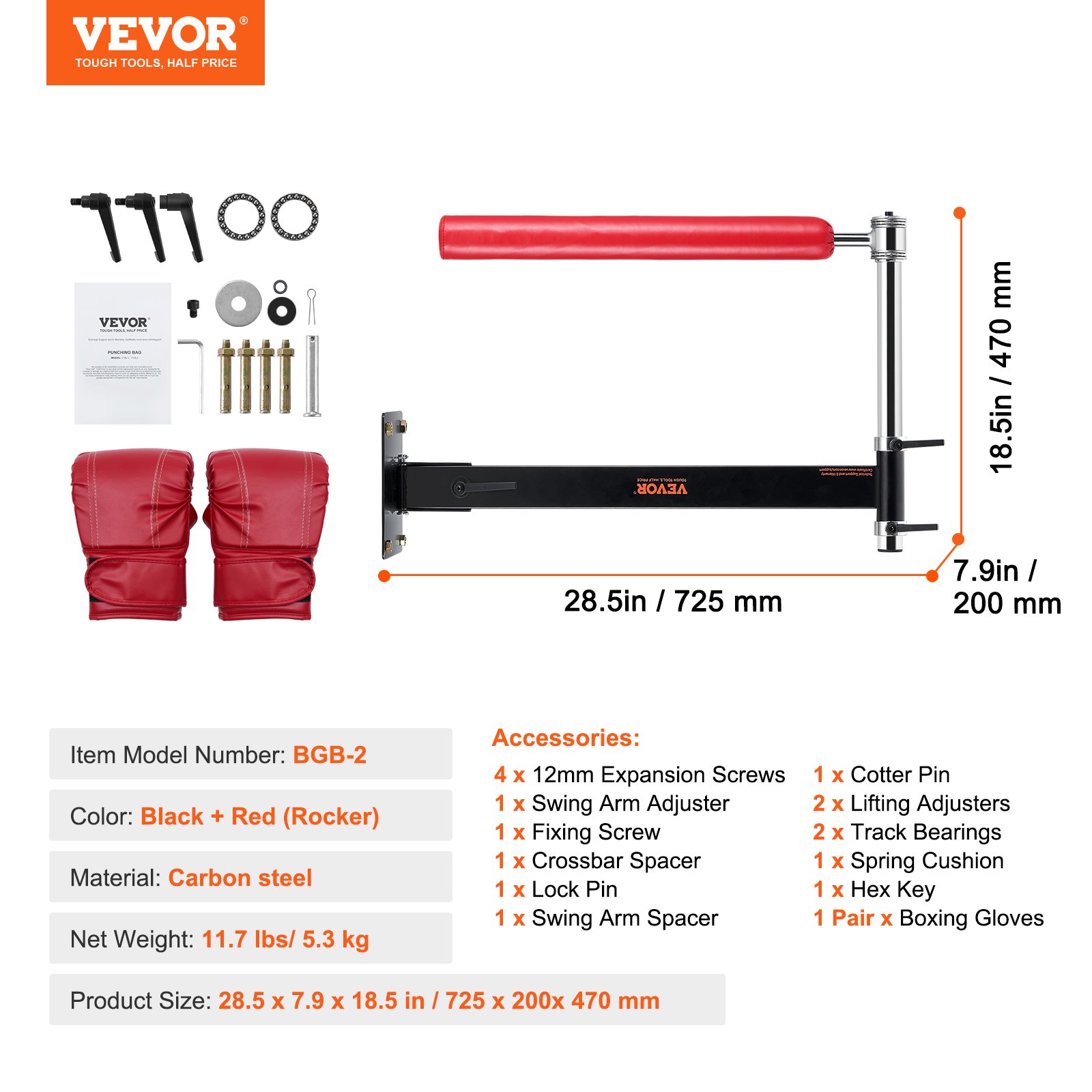 VEVOR Wandhalterung Boxen Reflexstange, Boxen Speed Trainer Boxen Spinning Bar mit Handschuhen, Wandmontage Trainingsgeräte für Boxtraining Kickboxen, MMA, Stressabbau & Fitness Schwarz & Rot