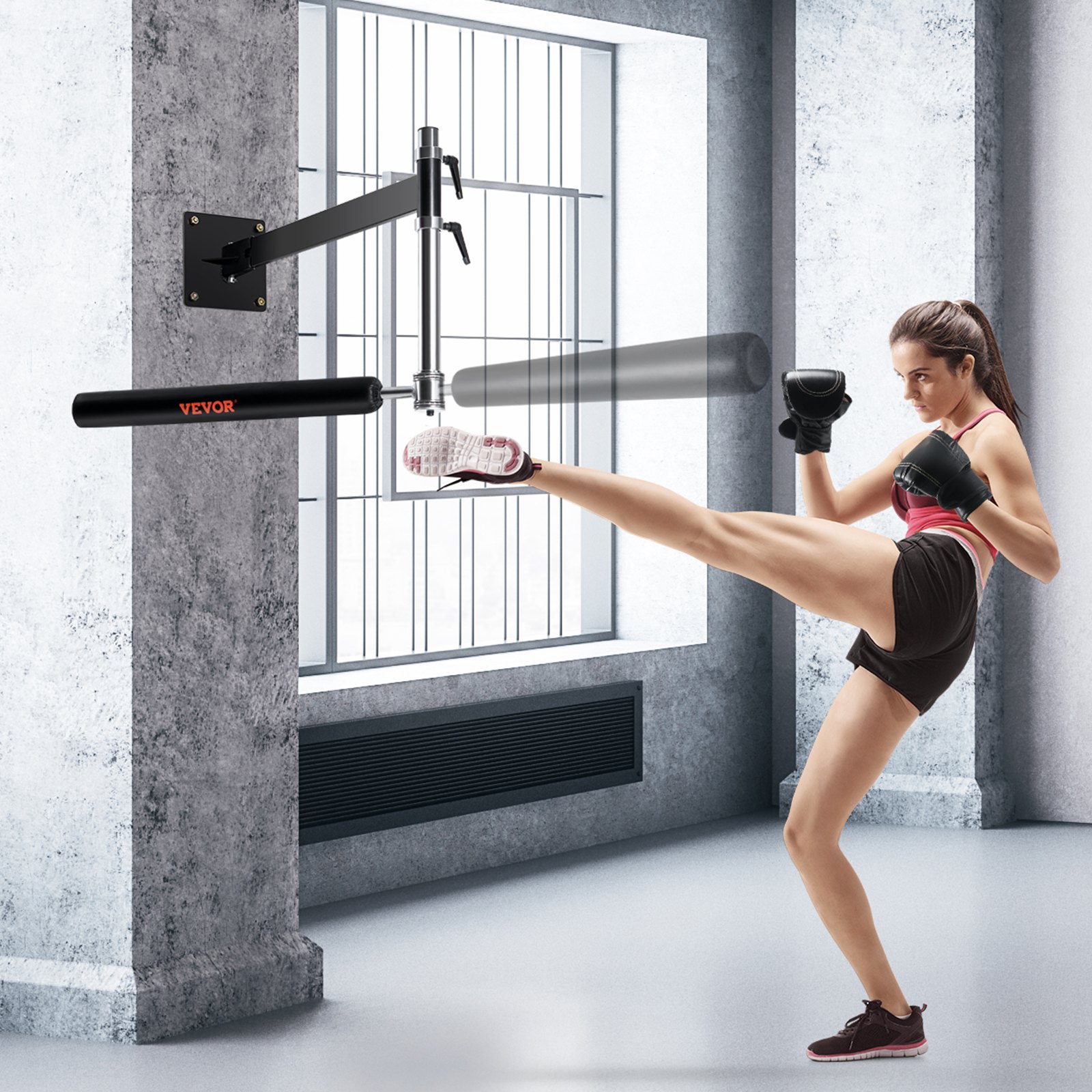 VEVOR Wandhalterung Boxen Reflexstange, Boxen Speed Trainer Boxen Spinning Bar mit Handschuhen, Einstellbare Trainingsgeräte für Boxtraining Kickboxen, MMA, Stressabbau & Fitness Schwarz