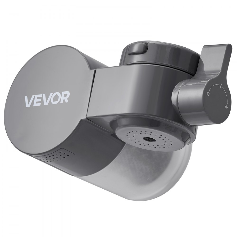 VEVOR Wasserfilter zur Wasserhahnmontage, horizontaler Wasserreiniger für Spülbecken, Kohlefaserfilter mit 1 Filter entfernt Chlor & Blei, für die meisten Küchen- oder Badezimmerarmaturen, grau
