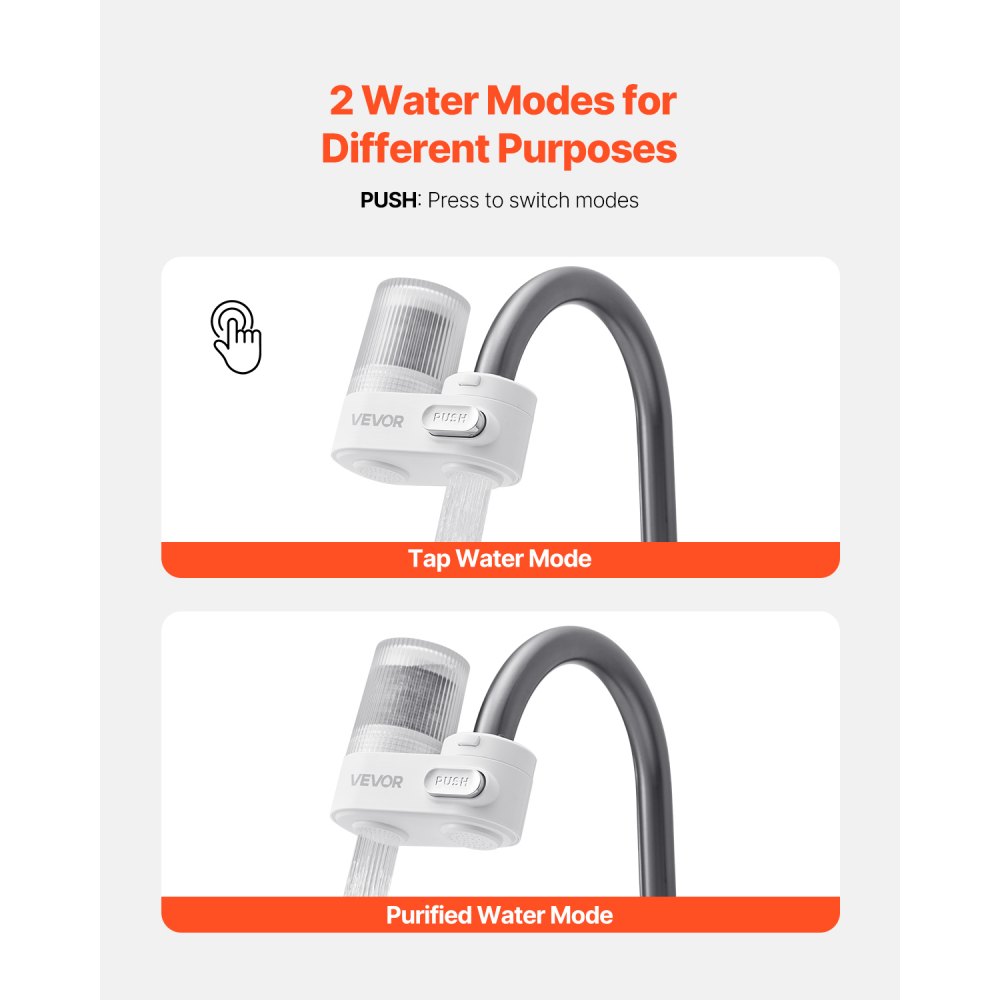 VEVOR Wasserfilter zur Wasserhahnmontage Wasserreiniger für Spülbecken, Kohlefaserfilter, entfernt Chlor und Blei mit 1 Filter, passt auf die meisten Küchen- oder Badezimmerarmaturen, weiß