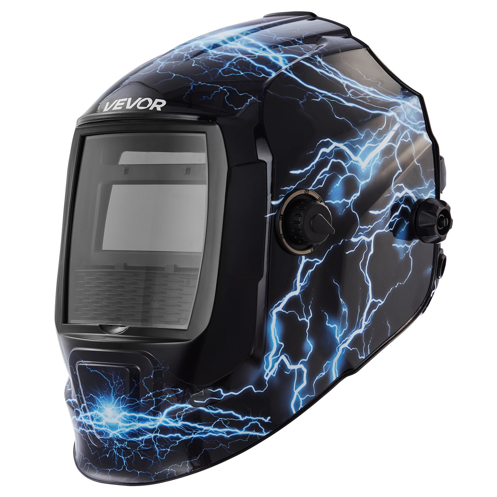 VEVOR Welding Helmet Auto Darkening, 93 x 43 mm True Color Welding Hood, Solar Powered Welder Mask 2 Arc Sensors, Shade 4/9-13 for TIG MIG ARC Weld Grinding - CRIUS Series (Blue Lightning Pattern)