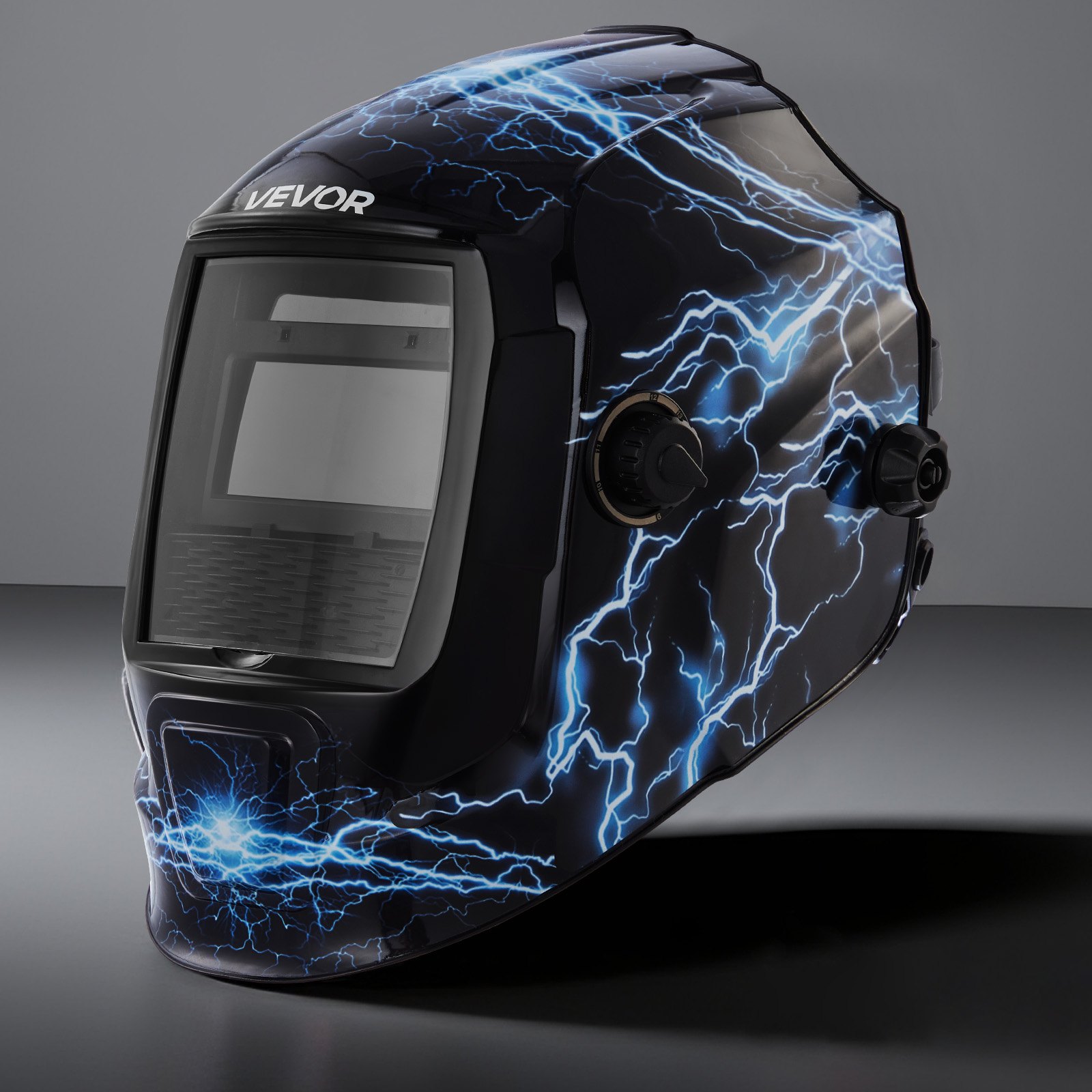 VEVOR Automatik Schweißhelm, 93x43 mm True Color, Solar Schweißermaske, 2 Lichtbogensensoren, DIN 4/9-13 für WIG-, MIG- & ARC-Schweißschleifen – CRIUS-Serie (blaues Blitzmuster)