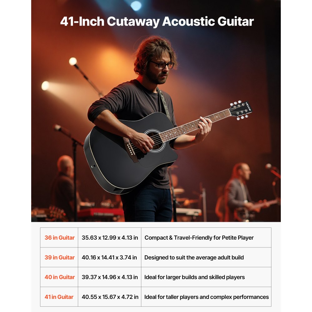 VEVOR Elektro Akustische Gitarre Cutaway Solo Anfängerpaket 1041,4 mm (41 inch) Schwarz